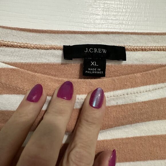 J CREW Cotton Long Sleeve Top Iconic Tan White Stripe XL Classic - Picture 2 of 8